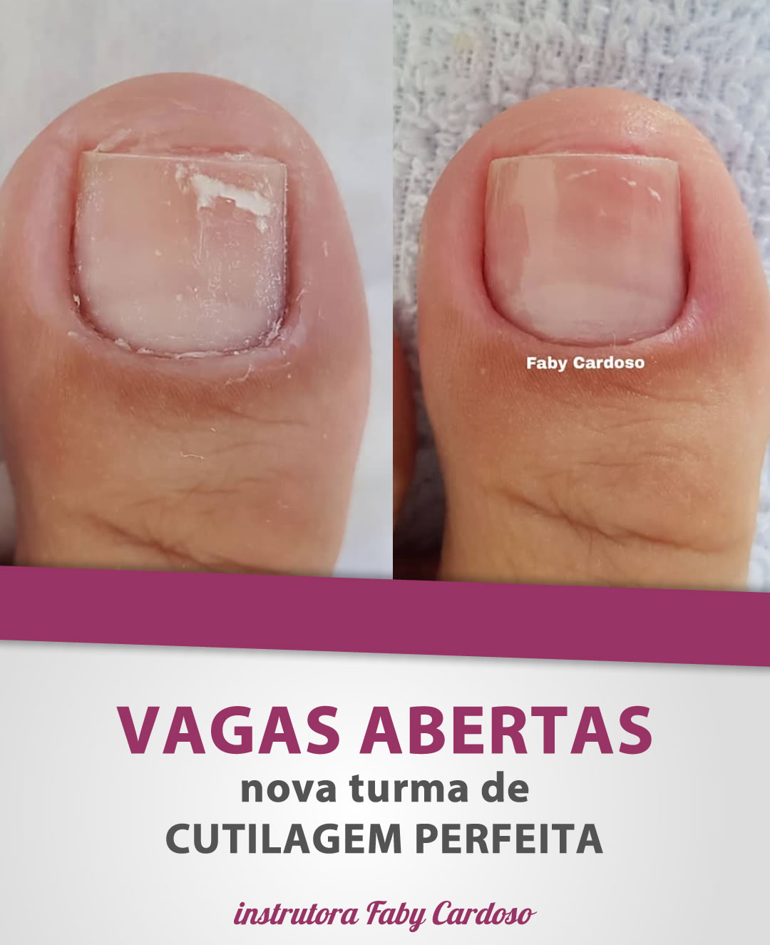 Exemplo de cutilagem antes e depois feita por Faby Cardoso